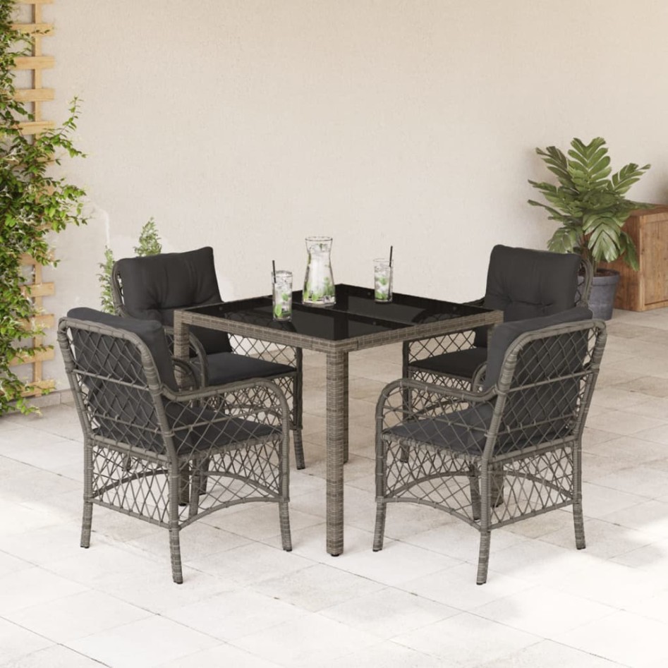 Set comedor de jardín 5 piezas con cojines ratán sintético