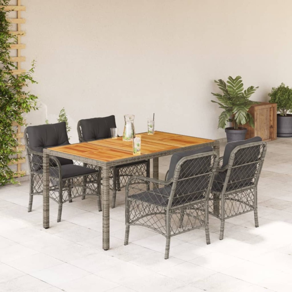Set comedor de jardín 5 piezas con cojines ratán sintético