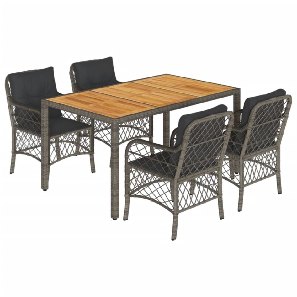 Set comedor de jardín 5 piezas con cojines ratán sintético