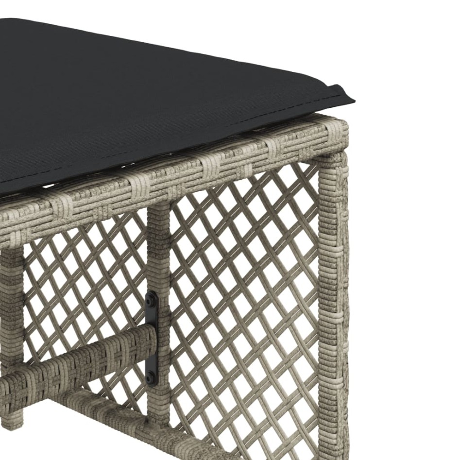 Taburetes jardín y cojines 4 uds ratán PE gris claro