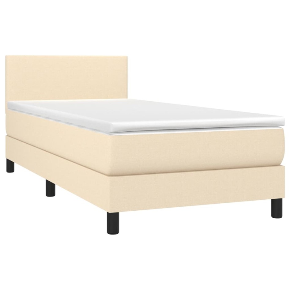 Cama box spring con colchón y LED tela crema 80x200