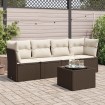 Set comedor de jardín 5 piezas y cojines ratán sintético marrón