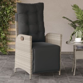 Sillón reclinable de jardín con reposapiés ratán PE gris