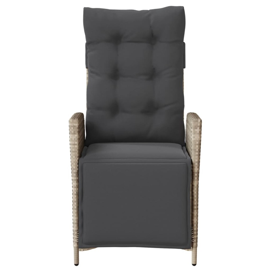 Sillón reclinable de jardín con reposapiés ratán PE gris