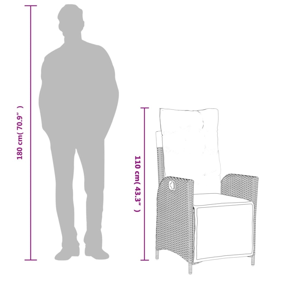 Sillón reclinable de jardín con reposapiés ratán PE gris