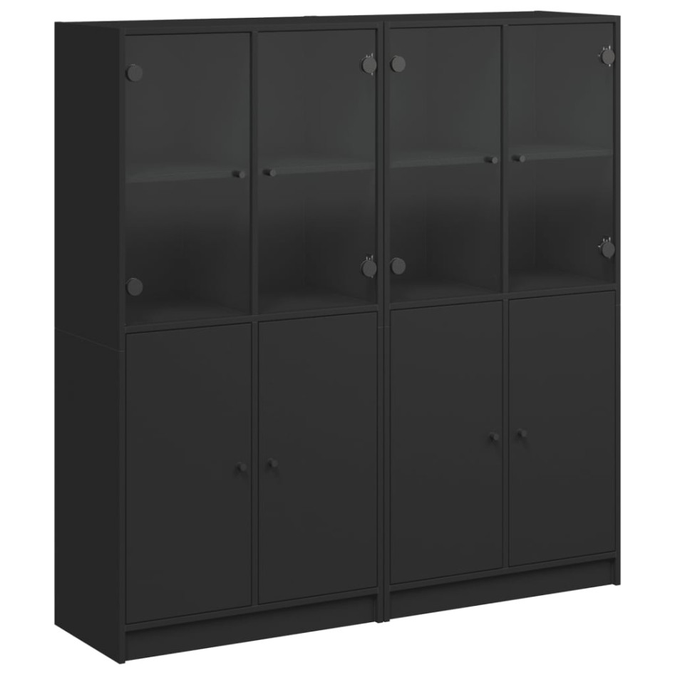 Estantería con puertas madera de ingeniería negro 136x37x142