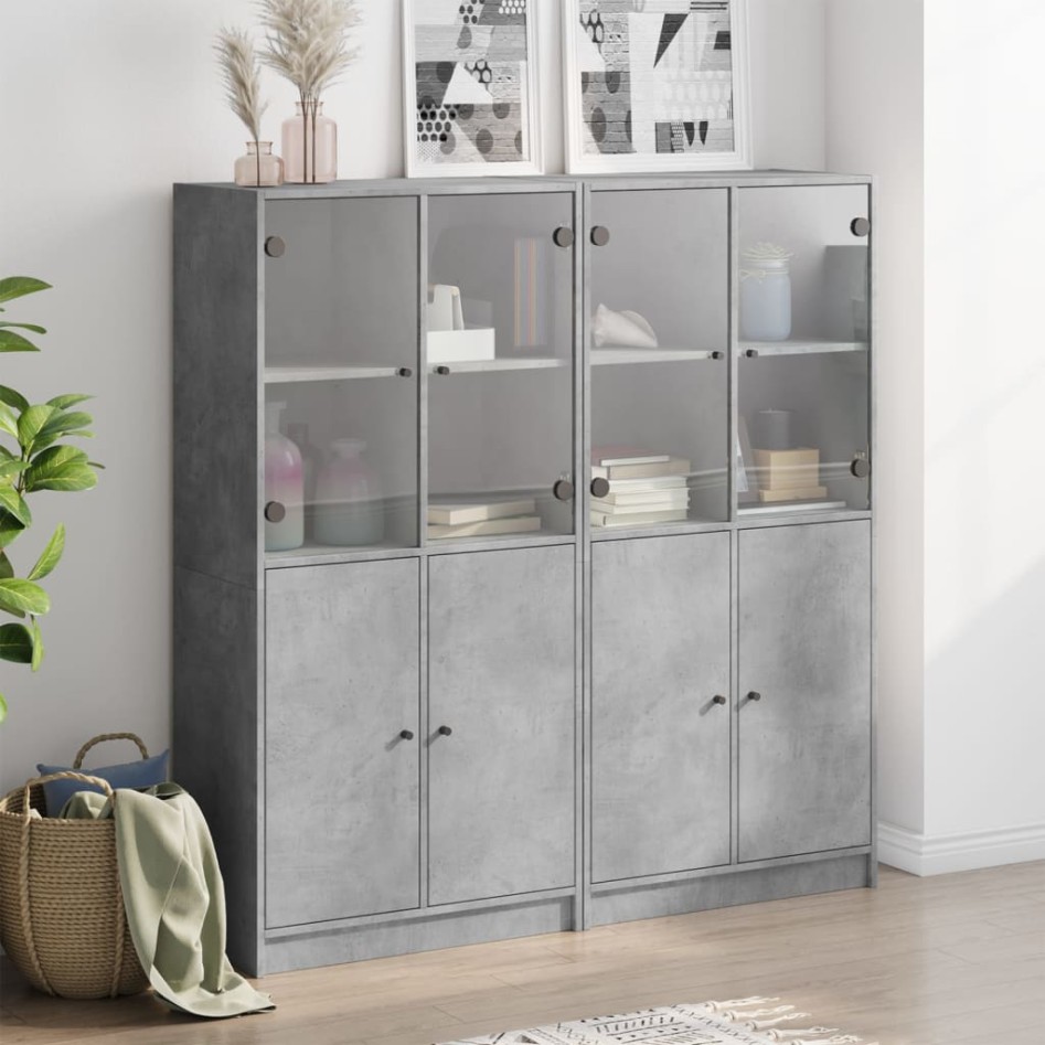 Estantería con puertas madera de ingeniería gris 136x37x142