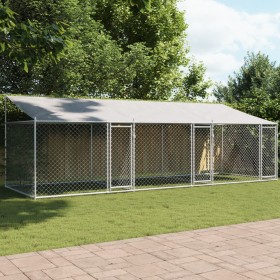 Jaula de perros techo y puertas acero galvanizado gris 6x2x2