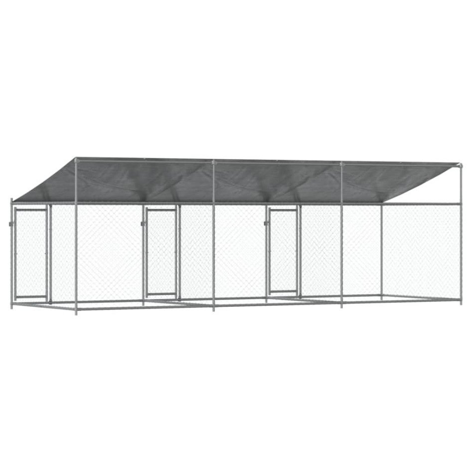 Jaula de perros techo y puertas acero galvanizado gris 6x2x2