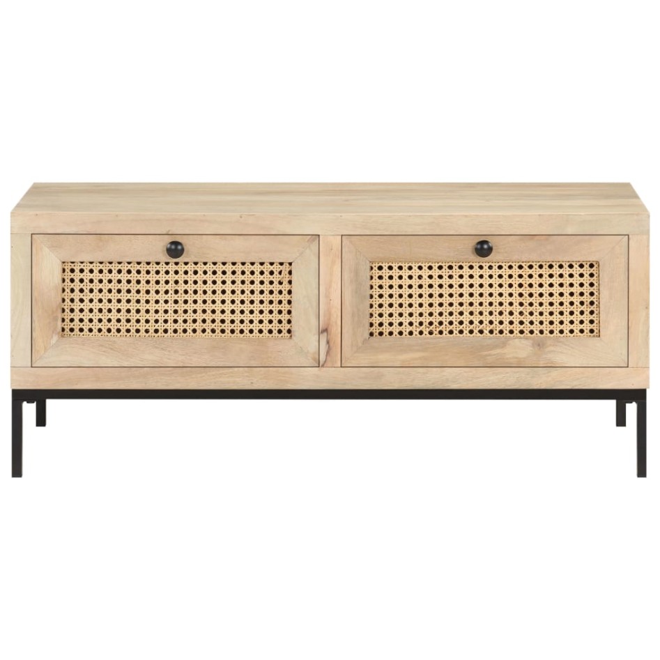 Mesa de centro madera maciza mango y caña natural 90x50x37