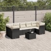 Set de sofás de jardín 8 piezas y cojines ratán sintético negro