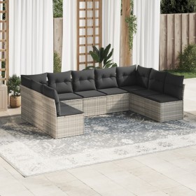 Set muebles jardín 9 pzas y cojines ratán sintético gris