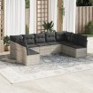 Set muebles jardín 9 pzas y cojines ratán sintético gris claro