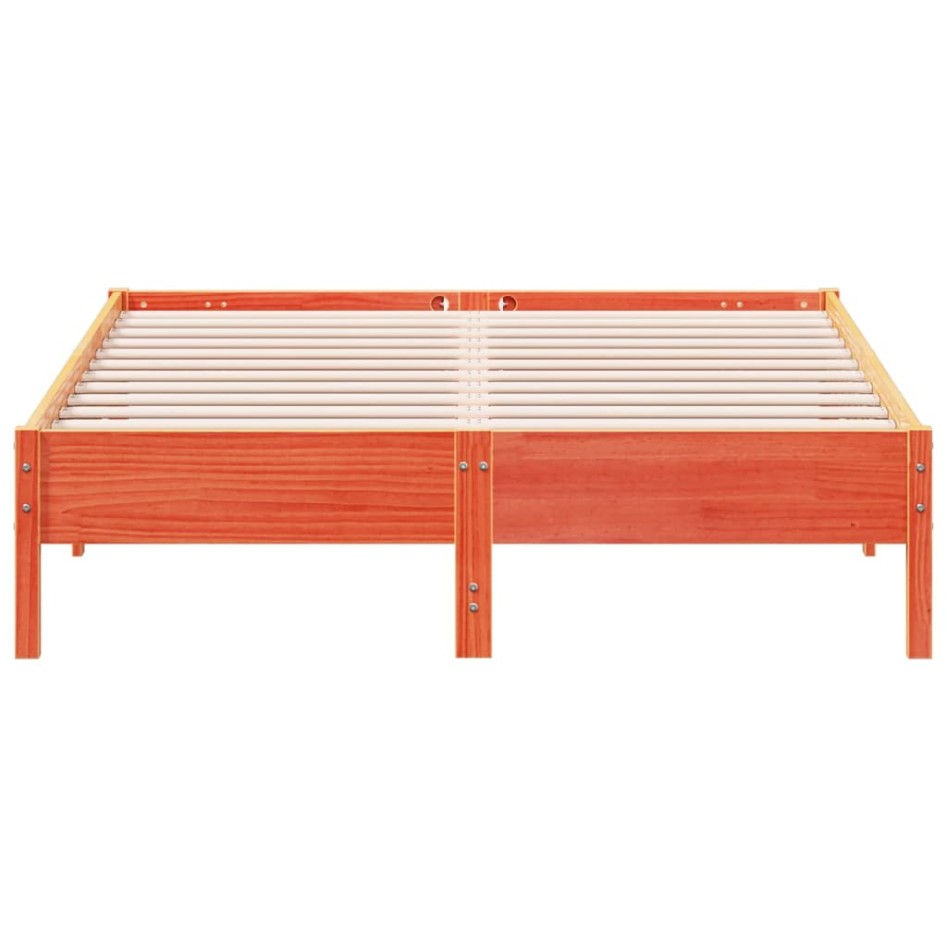 Cama sin colchón madera maciza de pino marrón cera 160x200