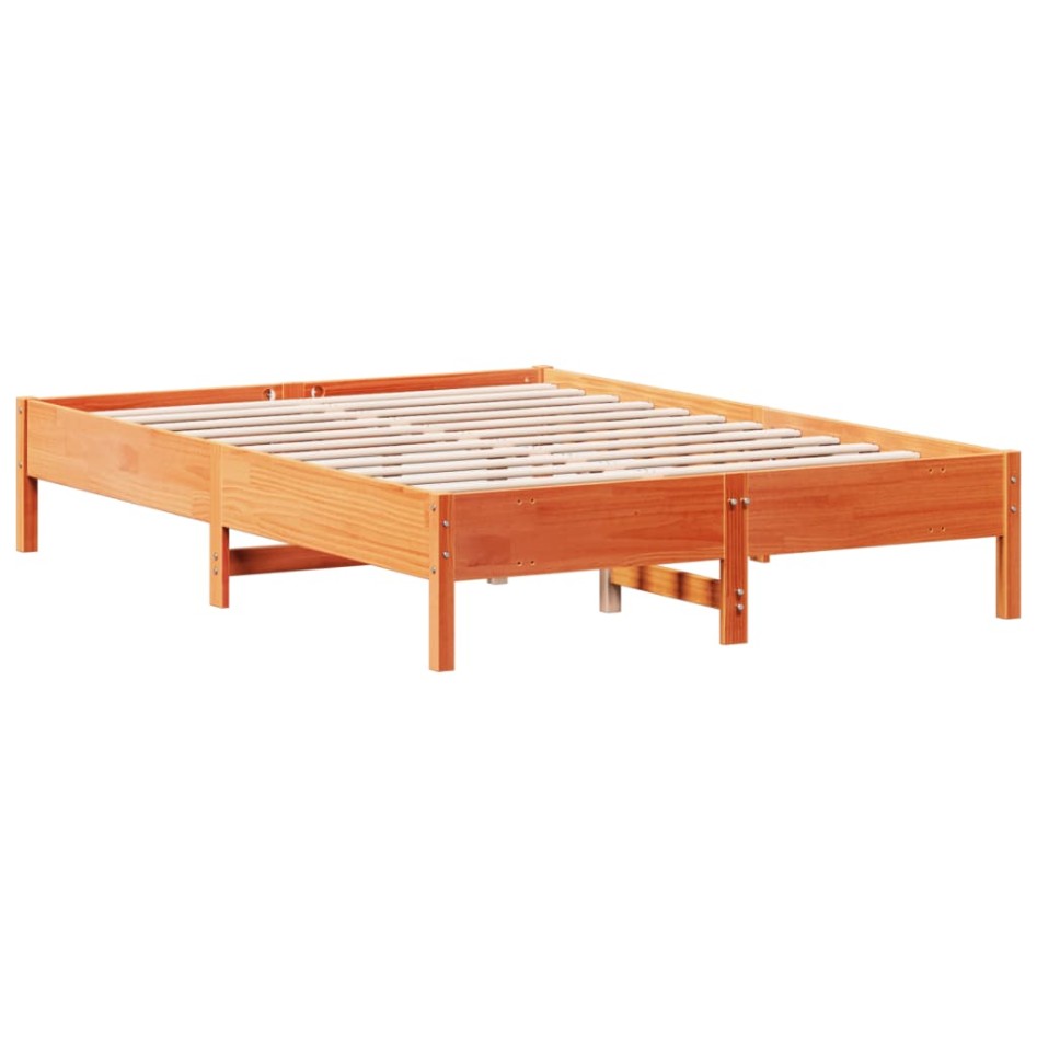 Cama sin colchón madera maciza de pino marrón cera 160x200