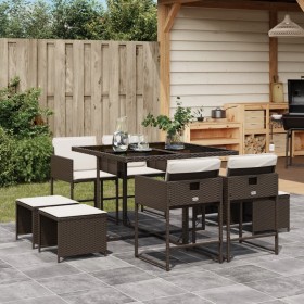 Set comedor para jardín 9 pzas y cojines ratán sintético