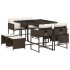 Set comedor para jardín 9 pzas y cojines ratán sintético