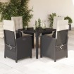 Set de muebles jardín 5 pzas con cojines ratán sintético negro