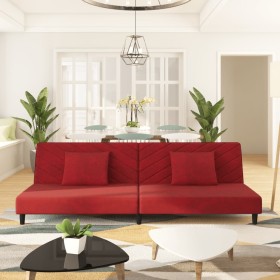 Sofá cama de 2 plazas con dos almohadas terciopelo rojo