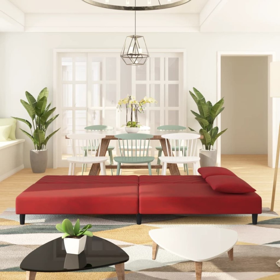 Sofá cama de 2 plazas con dos almohadas terciopelo rojo