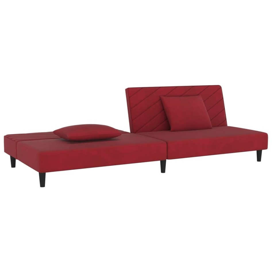 Sofá cama de 2 plazas con dos almohadas terciopelo rojo