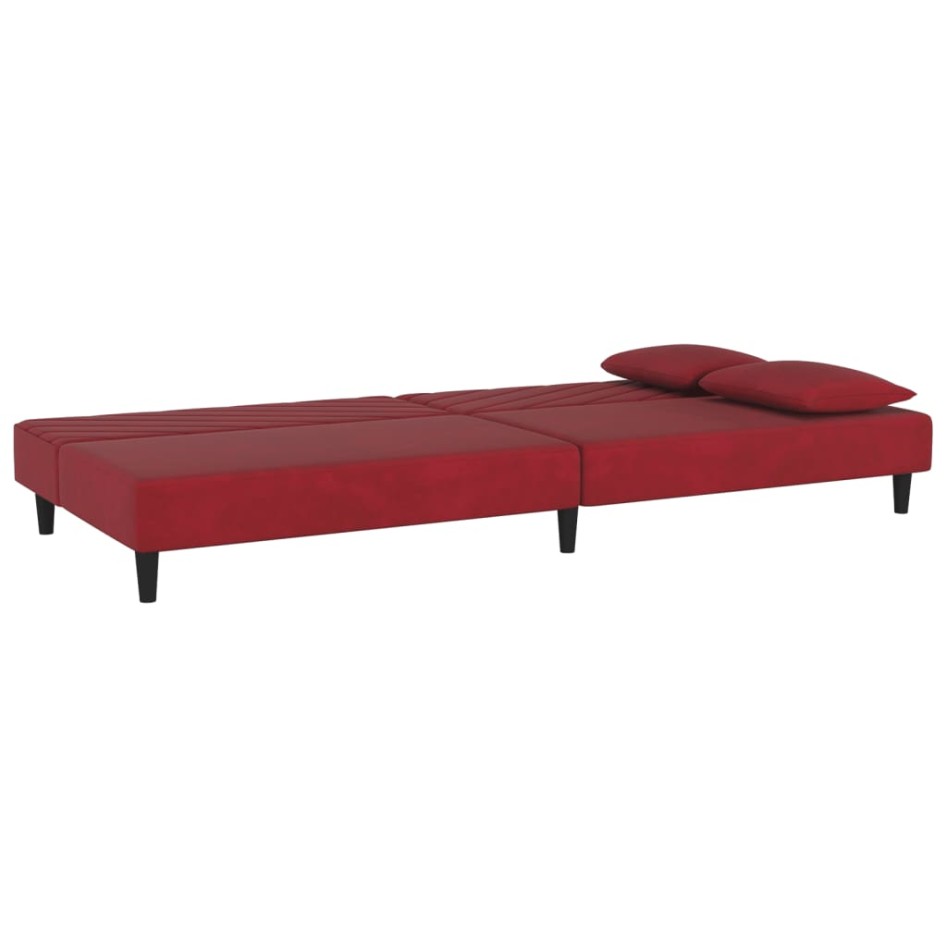 Sofá cama de 2 plazas con dos almohadas terciopelo rojo
