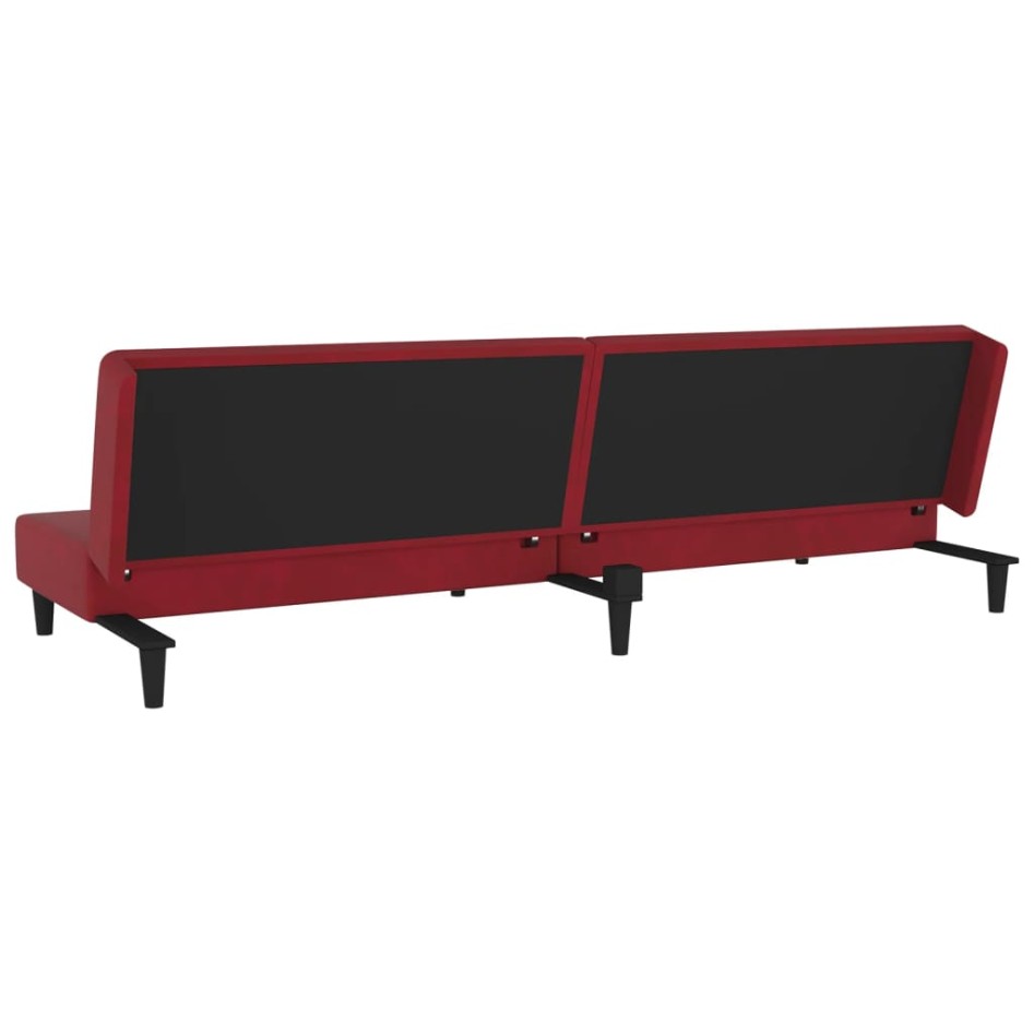 Sofá cama de 2 plazas con dos almohadas terciopelo rojo