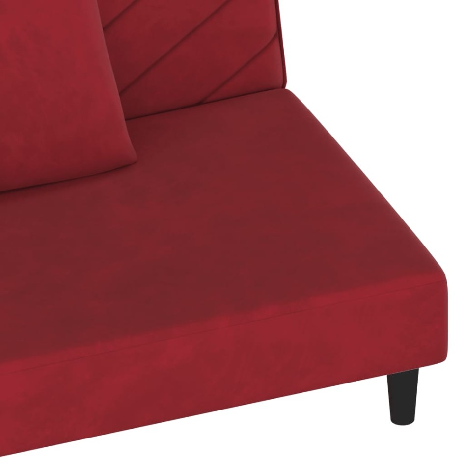 Sofá cama de 2 plazas con dos almohadas terciopelo rojo