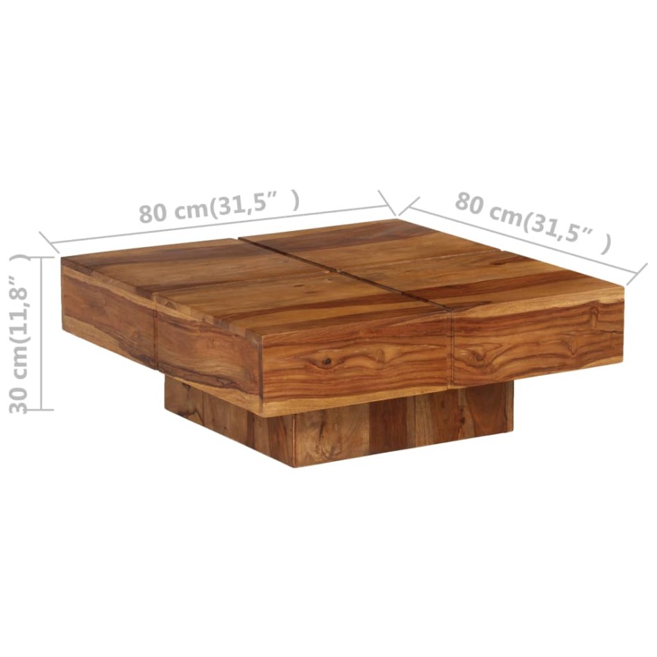 Mesa de centro de madera maciza de acacia 80x80x30