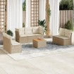 Juego de sofás de jardín con cojines beige 8 pzas ratán PE