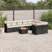 Set de sofás de jardín 10 pzas cojines ratán sintético negro