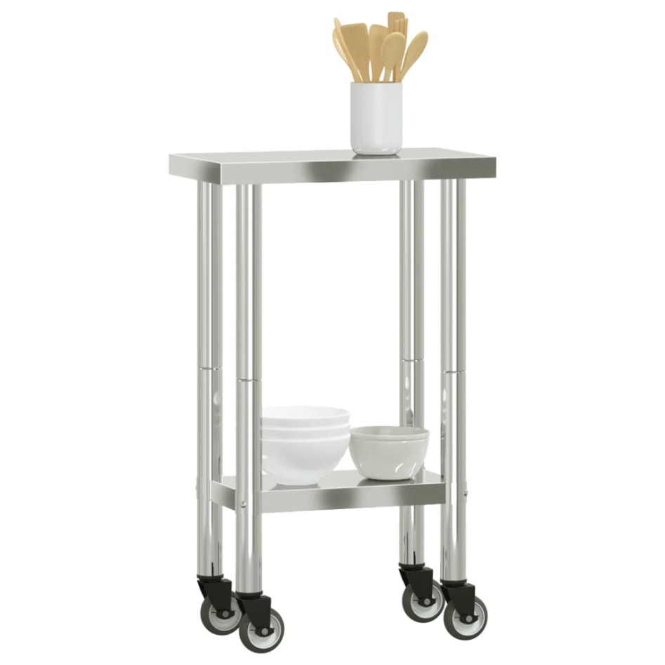 Mesa de trabajo de cocina con ruedas acero inox 55x30x85