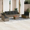 Set de muebles de jardín 9 pzas y cojines ratán sintético gris