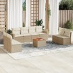 Set de sofás de jardín 9 pzas con cojines ratán sintético beige