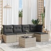 Set de sofás de jardín 6 pzas y cojines ratán sintético gris