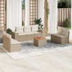 Juego de sofás de jardín con cojines beige 8 pzas ratán PE