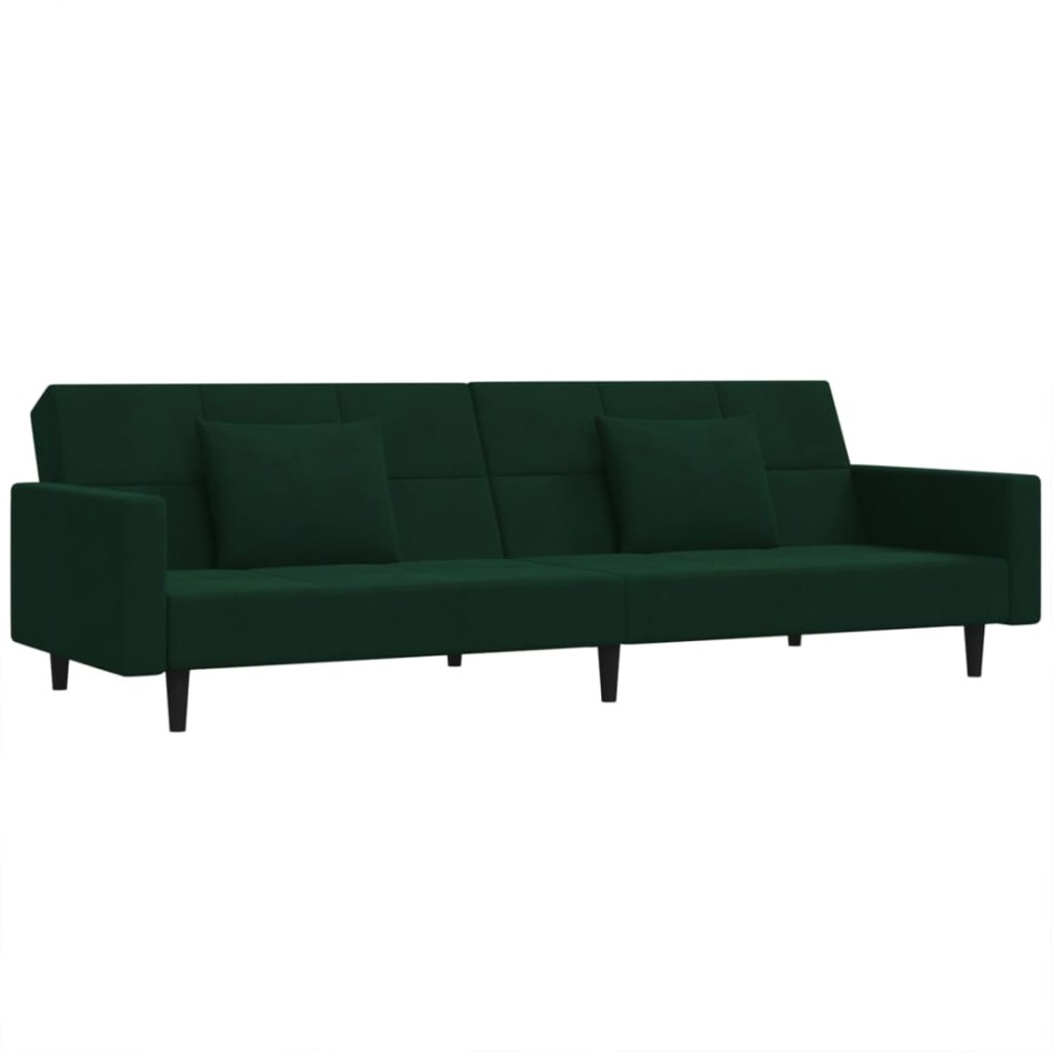 Sofá cama de 2 plazas con dos almohadas terciopelo verde