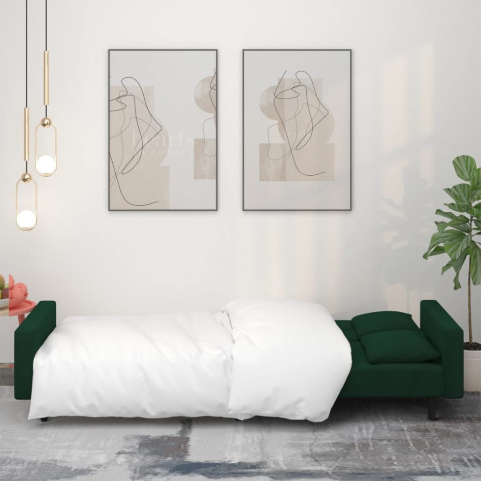 Sofá cama de 2 plazas con dos almohadas terciopelo verde