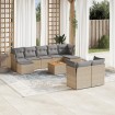Juego de sofás jardín con cojines beige 10 pzas ratán sintético