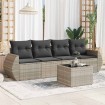 Set de sofás jardín y cojines 5 pzas ratán sintético gris claro