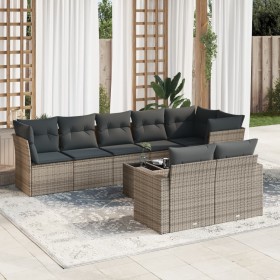 Set de muebles de jardín 9 pzas y cojines ratán sintético