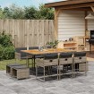 Set de comedor de jardín 11 pzas y cojines ratán sintético gris