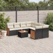 Set de sofás de jardín 8 piezas y cojines ratán sintético negro