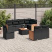 Set de sofás de jardín 8 piezas y cojines ratán sintético negro