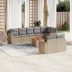 Set de sofás de jardín 9 pzas con cojines ratán sintético beige
