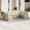 Set de sofás de jardín 9 pzas con cojines ratán sintético beige