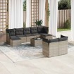 Set de sofás de jardín 10 pzas con cojines ratán sintético gris