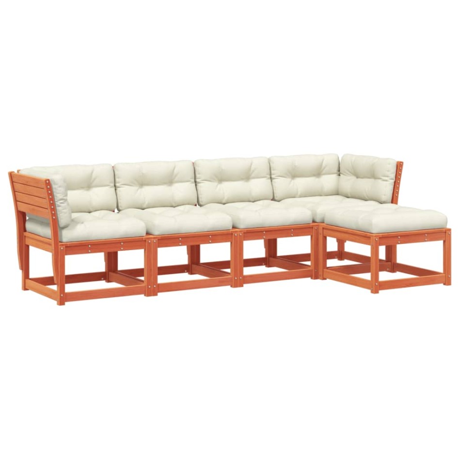 Set de sofás jardín 5 pzas con cojines madera pino marrón