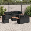 Set de sofás de jardín 8 piezas y cojines ratán sintético negro