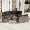 Set de muebles de jardín 9 pzas y cojines ratán sintético gris